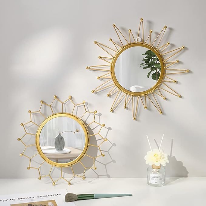 Gold Mirrors for Wall - Metal Sunburst Wall Mirror Room Decor & Home Decor, Boho Mirror Wall Decor Gifts for Women & Moms (Small, Sunshine)