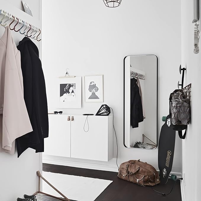 Black Full Length Mirror for Bathroom, 18"x48" Long Metal Framed Full Body Mirror, Rectangle Floor Mirror Leaning Against Wall for Dressing Living Room Bedroom Entryway