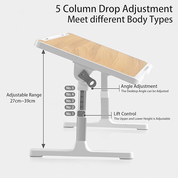 Laptop Desk for Bed, Adjustable Beds Table with USB Charge Port, Foldable Laptop Table with Storage Drawer, Portable Laptop Bed Desk Tray for Eating Working Writing Reading (Yellow)