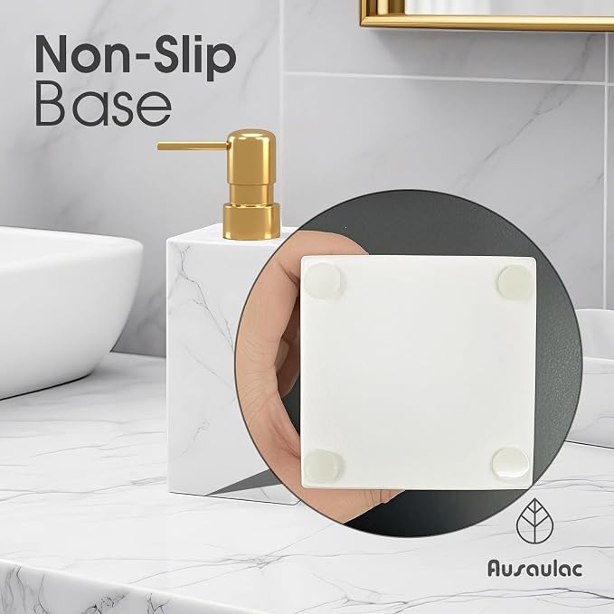 Real Natural Marble Soap Dispenser with Stainless Steel Pump Decorative Liquid Hand Soap Bottle for Kitchen Bathroom, Compatible with Lotion, Dish Soap Shower Gel (White 1 Set)