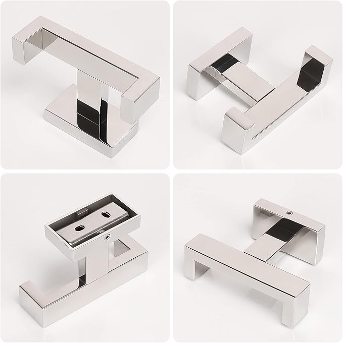NearMoon Bath Double Towel Hook- SUS304 Stainless Steel Square Robe Towel Holder, Heavy Duty Rustproof Double Coat Hook for Bathroom Livingroom Kitchen Wall Mounted, 2 Pack (Chrome Finish)