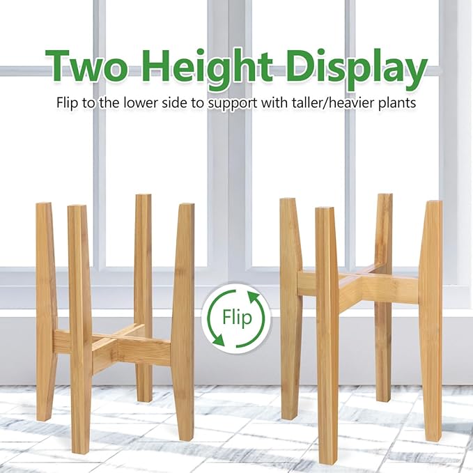 Rnined Plant Stand Indoor, Bamboo Plant Shelf, Adjustable Corner Plants Flower Holders Single Floor Plant Stand, Fits 8 to 12 Inches Pots,(Pot & Plant Not Included)(Nature)