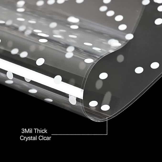 Giiffu Clear Cellophane Wrap Roll (34 in x 148 ft)-Cellophane Roll for Gift Basket, White Polka Dot Wrapping Paper, 3 Mil Thick Plastic Hampers Gift Wrap for Flower Bouquet, Basket, Treats, Crafts