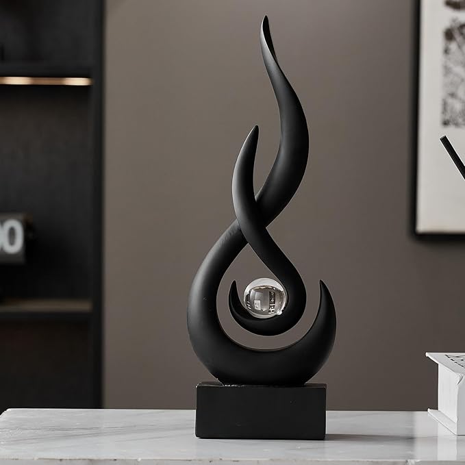 Modern Abstract Art Table Decoration,Resin Flame Statue Modern Centerpiece Ornaments for Living Room Great Gift Idea Home Decor,Collectibles (Black)