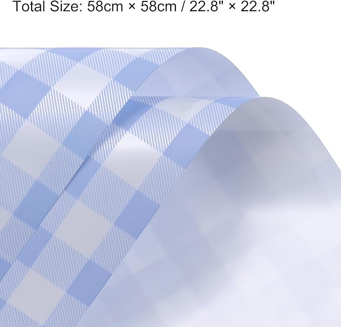 MECCANIXITY Flower Wrapping Paper Waterproof Floral Wrap Plaid Lake Blue Gift Packaging 22.8 x 22.8 Inch Used for DIY Crafts Bouquet Packaging 10 Pcs