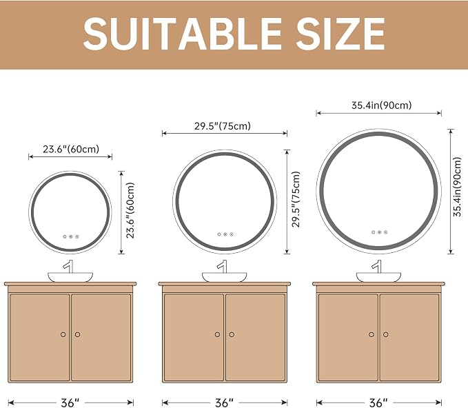 LOVESPEJO 32" Round LED Bathroom Mirror with Lights, Circle LED Mirror for Bathroom, Fogless, Dimmable, 3 Color Changing, Shatterproof