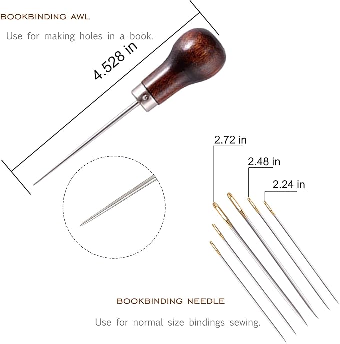 VENCINK Bookbinding Kits, Bookbinding Supplies Hand Book Binding Starter Tools Set with Genuine Bone Folders, Paper Awl, Large-Eye Needles, Waxed Thread, Binding Ribbon, Glue Brush, Steel Ruler
