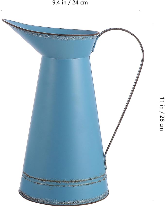 BESPORTBLE Multifunctional Large Blue Iron Flower Container Decorative Bucket for Home and Garden Stylish Rustic Planter for Dried and Flowers French Country Flowerpot Bucket for Floral Decor