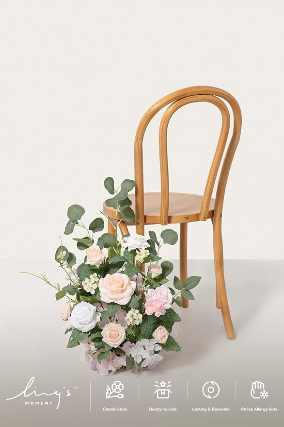 Ling's moment 17.5" Tall Free Standing Artificial Flowers Arrangements 2 pcs Wedding Aisle Runner Chair Decorations Blush & Cream Centerpieces for Ceremony Reception Rose Floral Floor Party Outdoor