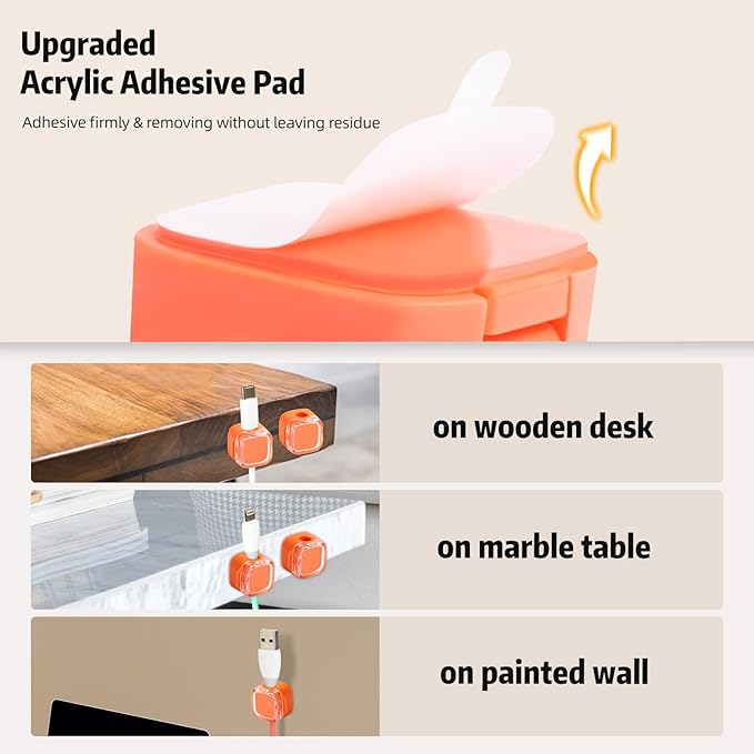 Magnetic Cable Clips Cord Organizer Holder, 6 Pack Adhesive Wire Holder Keeper Organizer USB Charging Cable Storage Holder for Home Office Phone Car Wall Desktop Nightstand Kitchen (Orange)