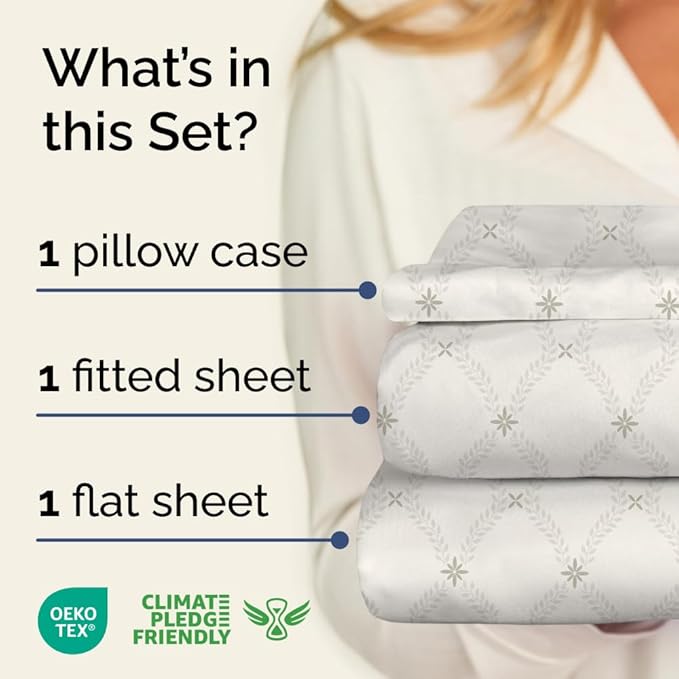 Floral Sheets - Neutral Floral Bed Sheet Set - 1 Flat & 1 Fitted & 1 Pillowcase w/ Deep Pockets - Comfy, Wrinkle & Fade Free Boho Botanical Bedding - Ultra-Soft, Breathable & Cooling - Twin Size
