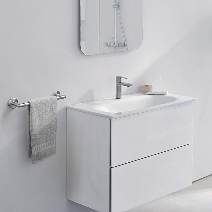 JunSun Bathroom Towel Bar 12 Inch Brushed Nickel Towel Racks Wall Mounted Bath Hand Towel Holder Modern Home Decor Towel Rod Bathroom Hardware Stainless Steel Towel Hanger Silver Towel Rail Single Bar