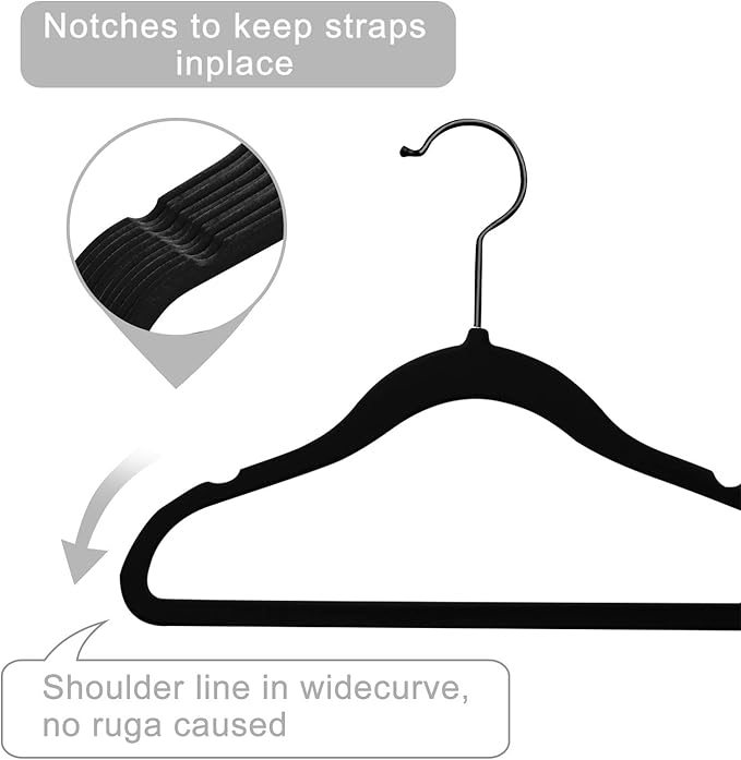 MIZGI Baby Velvet Hangers,Non-Slip Kids & Toddler Hangers,11.8 Inch Hangers for Baby Clothes,Pack of 50(Black/Black)