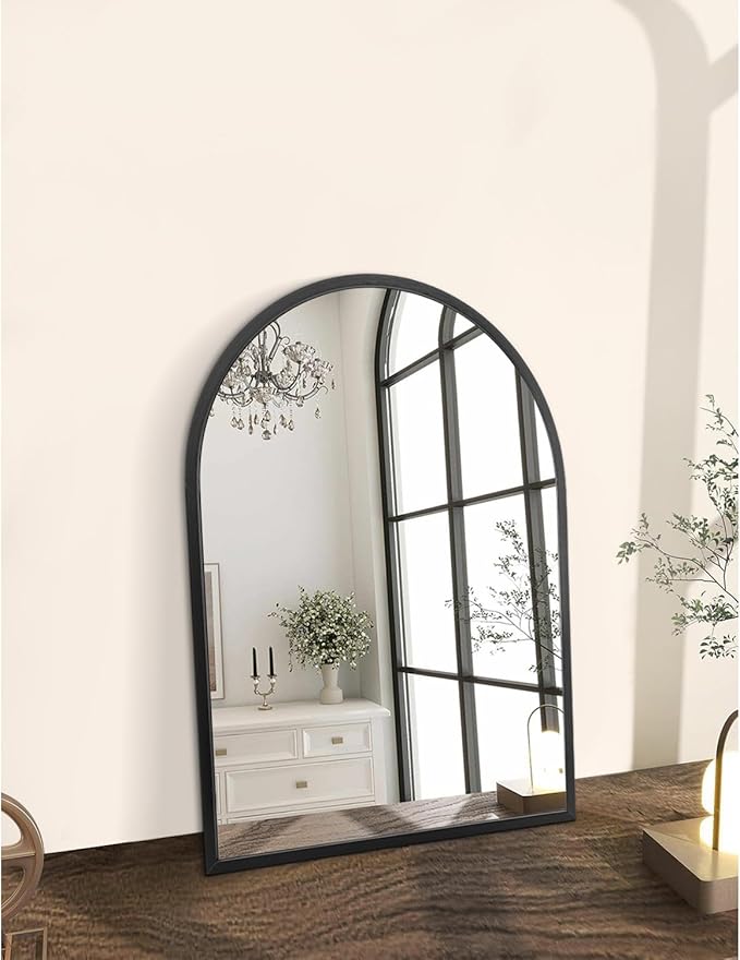 Arch Wall Mirror 20"x16" Large Black Bathroom Mirror Metal Frame Mirrors for Wall, Decoration Vanity Bedroom Entryway Living Room