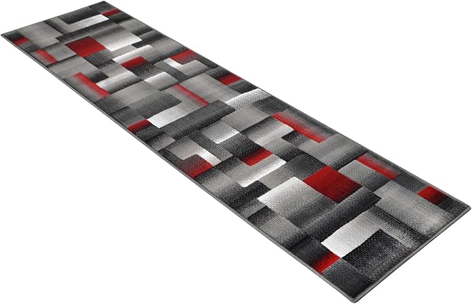 HR 2’ x 7’ Runner in Lava - Premium Quality Lava/Black/Gray Abstract Geometric Modern Squares Pattern Area Rug - Contemporary Styling for Living Room, Bedroom - Unique Home Décor