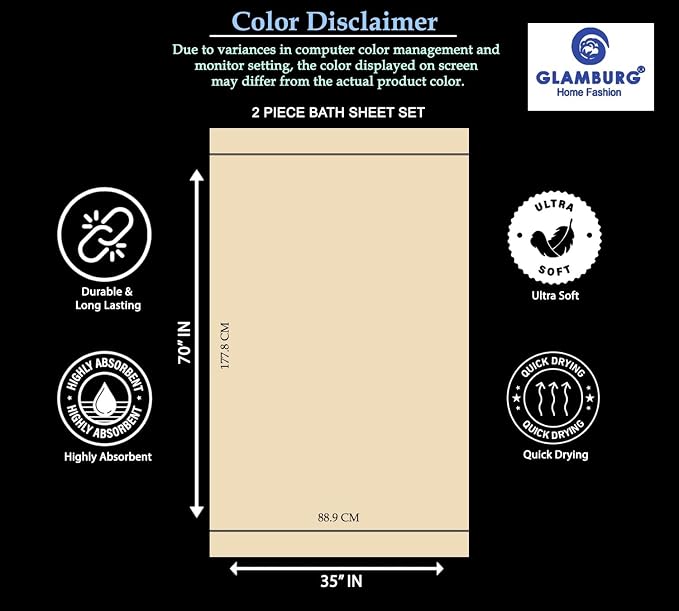 GLAMBURG Premium Cotton Oversized 2 Pack Bath Sheet 35x70-100% Pure Cotton - Ideal for Everyday use - Ultra Soft & Highly Absorbent - Machine Washable - Sky Blue