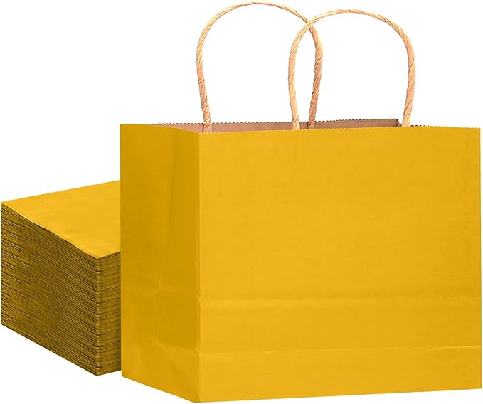 qiqee 13"x4.5"x10" Large Gift Bag with Handles Bulk 32PCS Gift Paper Bags Yellow Bags Multiple Uses (Wide Large)