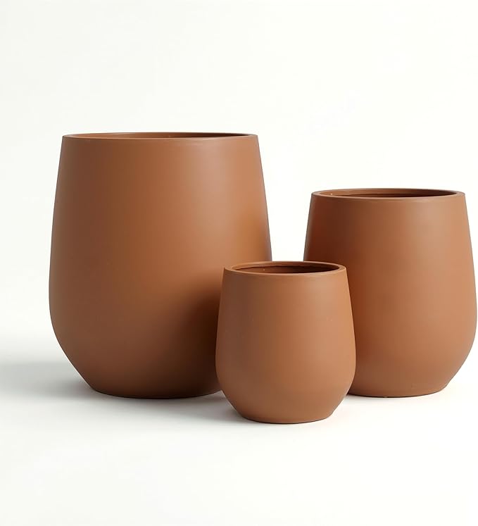 DTY Signature Mount Wilson Modern Indoor Outdoor Fiberstone Tapered Planter, Lightweight, Weather Resistant Garden Pot with Drainage Hole & Rubber Plug, Planter for Christmas Decor – Terracotta, Large