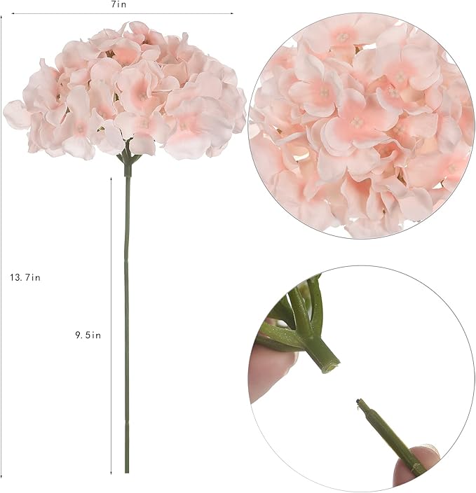 10PCS Artificial Hydrangea Flowers, Fake Hydrangea Silk Flowers Heads with Stems for Wedding Home Party Shop Baby Shower Decoration-Light Pink