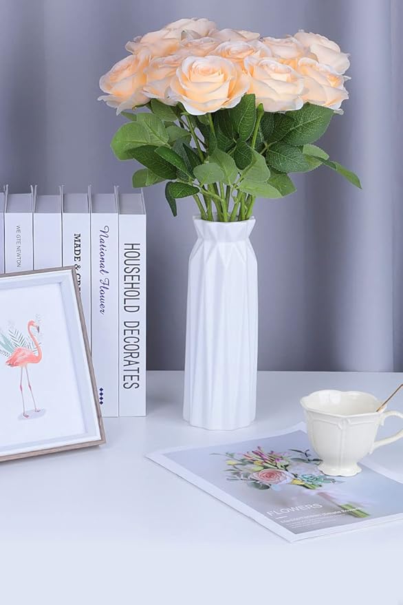 Artificial Rose Flower Artificial Flowers Flower with Long Stem Silk Roses Bouquet for Wedding Bridal Shower Party Home Decoration (Champagne, 30 Pcs)