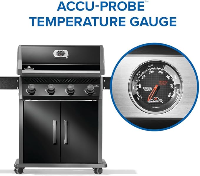 Napoleon Rogue 525 Natural Gas Grill, Black, Durable 4-Burner Cooking Surface