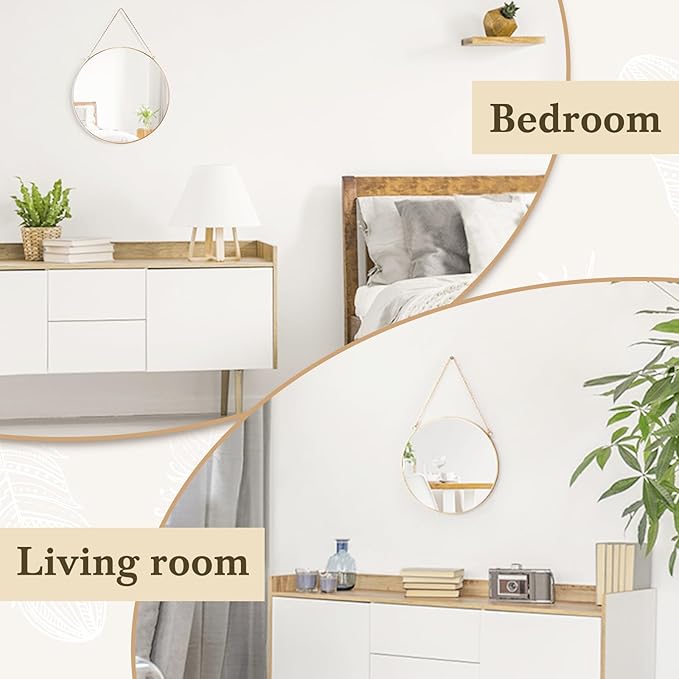 Dahey 11.8-inch Small Hanging Circle Mirror Wall Decor Gold Round Mirror with Hanging Chain for Office Bathroom Bedroom Living Room Dorm College, Gold