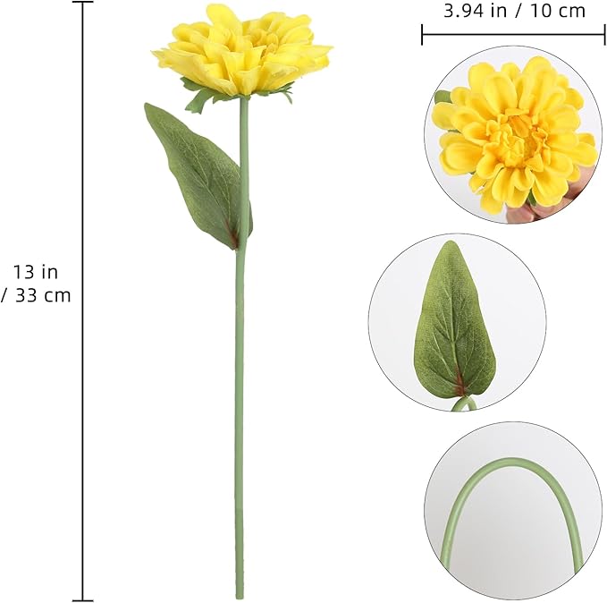 IPOPU Faux Chrysanthemum Flowers 10pcs PU Dahlia Flowers 13inch Artificial Yellow Chrysanthemum Flower Fake Mums Flower for Home Wedding Office Table Centerpiece Floral Arrangement Decor(Yellow)