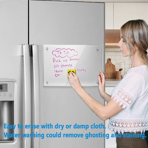 Magnetic Acrylic Note Board by [Brand Name] - Clear Dry Erase Refrigerator Board | 15”x11” with 4 Markers
