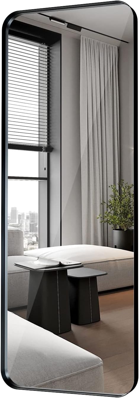 Black Full Length Mirror for Bathroom, 21"x64" Long Metal Framed Full Body Mirror, Rectangle Floor Mirror Leaning Against Wall for Dressing Living Room Bedroom Entryway
