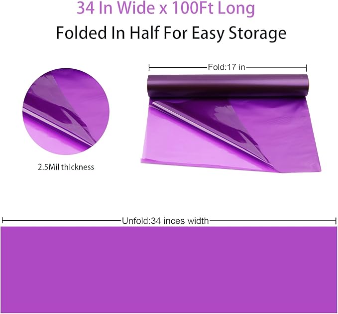 CMFYHM Violet Cellophane Wrap Roll,Colorful Cello 34 In Wide X 100 Ft Long, Translucent Colored Cellophane Wrapping Paper for Gift Baskets Wrap, Treats, Holiday, DIY Arts Crafts Decoration (Violet)