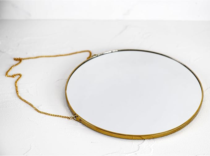 9.6-inch Modern Round Wall Mirror with Metal Frame and Hanging Chain, Suitable for Entryway, Hallway, or Bathroom Small Gold Metal Frame Mirror (Gold, 9.6 inch)