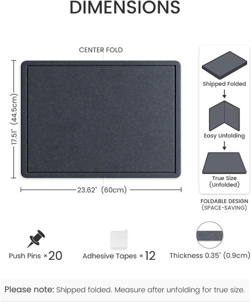 Fluxynara Cork Board Alternative - Foldable Felt Bulletin Board with 12 Adhesive Tabs | 23.6" x 17.5" - Navy Blue