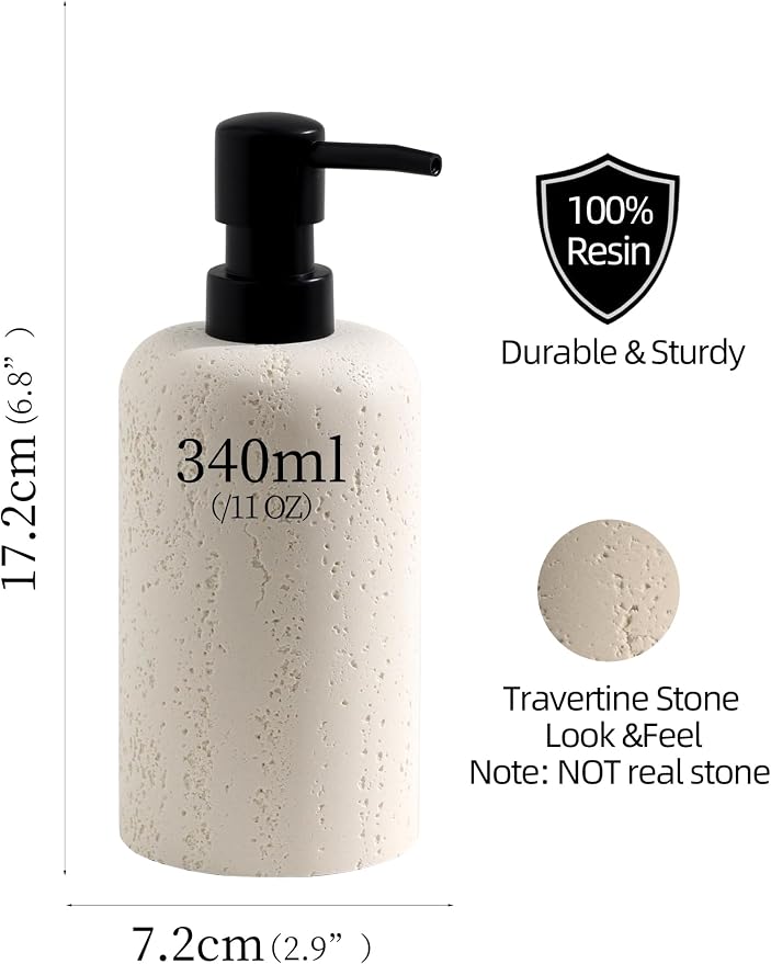 Soap Dispensers 400mL 13.5 OZ, 2 PCS Luxurious Hand Dish Lotion Shampoo Soap Dispenser Jar, Travertine Soap Bottles Rustproof Pump for Kitchen Bathroom Countertop