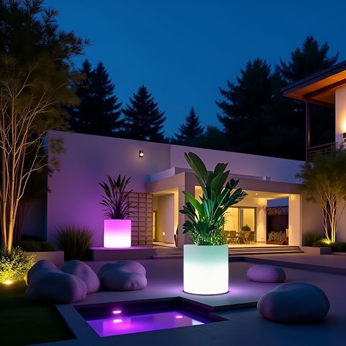Mr.Go 16-inch LED Flower Pot Light w/Remote, RGB Color Changing Colorful Cylinder Flowerpot, Rechargeable Lighted Planter & Ice Bucket for Home Decor, Garden, Party, Wedding, Gifts