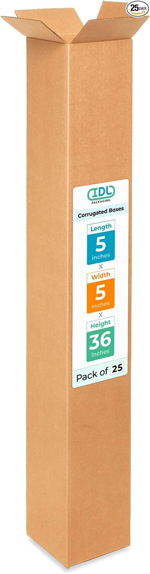 Tall Moving & Shipping Boxes 5"L x 5"W x 36"H (25-Pack) - Extra Strength 200 lb vs Regular - Corrugated Cardboard Box, Made in USA - Strong Box for Shipping - Pack of Moving Box by IDL Packaging