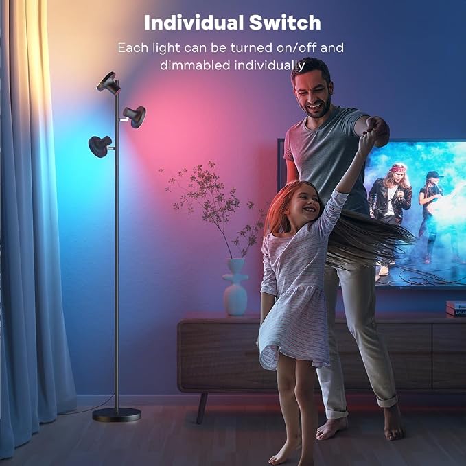 SIBRILLE RGB Floor Lamp, 36W Bright LED Standing Lamp with 3 Swivel Lights, Color Changing Tree Tall Lamp with Remote, Stepless Dimmable Modern Floor Lamps for Living Room, Bedroom, Gaming Room,Office
