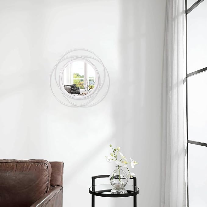 Wall Mirror Mounted Round Decorative Mirrors with Iron Metal Wire Frame Mirror for Wall, Home Decorative Bathroom Vanity, Living Room or Bedroom White Small 12"