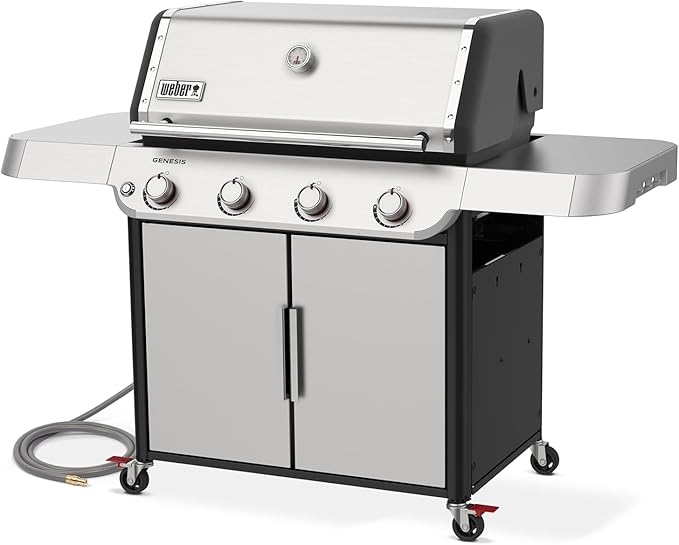 Weber Genesis S-415 Natural Gas Grill for Outdoor Grilling, 4 Burners, Stainless Steel