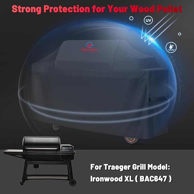 Comnova Grill Cover for Traeger Ironwood XL - Premium Wood Pellet Smoker Cover for Traeger Waterproof & Heavy Duty, 600D Pellet BBQ Cover Accessory for Treager Ironwood XL Grills (BAC647)