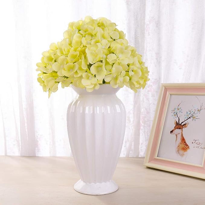10PCS Silk Hydrangea Heads with Stems Artificial Flowers for Wedding Party Home Decor-Yellow