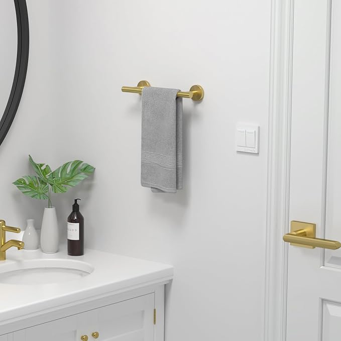 USHOWER Light Gold Hand Towel Bar, 9-Inch Towel Racks for Bathroom Wall-Mounted, SUS304 Stainless Steel Towel Rod (Total Length 11-Inch)