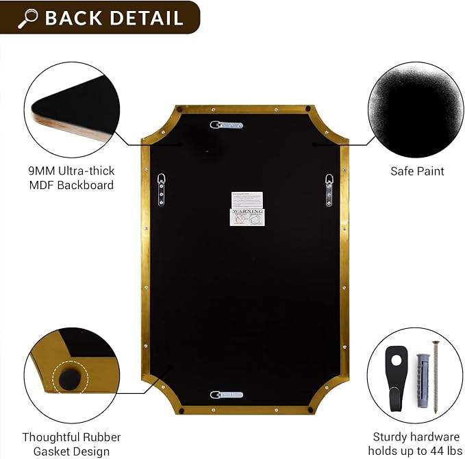 ANDY STAR 20"x30" Gold Scalloped Mirror, Mirrors for Bathroom, Champagne Bronze Vanity Mirror with Scalloped Corners Design, Rustproof Stainless Steel Thin Frame, Ideal for Narrow Bathroom Remodel
