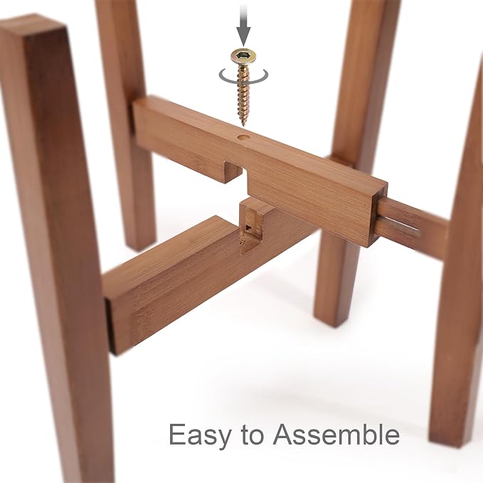 Natural Bamboo Plant Stand Indoor, Adjustable Plant Shelf Indoor Fits 8-12 Inch Pots, Mid Century Modern Decor to Refresh Your Space(Pot & Plant Not Included)
