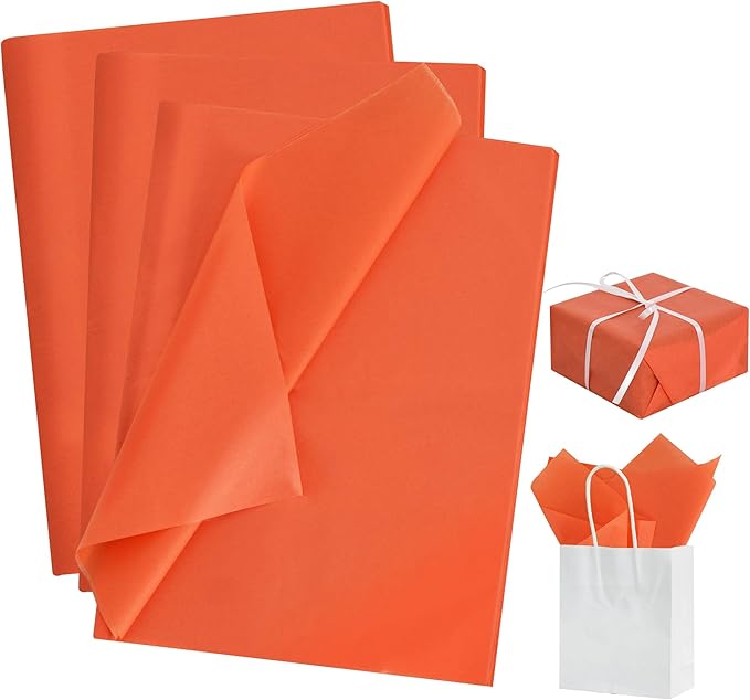BEISHIDA 100 Sheets Orange Tissue Paper Bulk, Wrapping Tissue Paper for Gift Bags, 14 x 20 Inch Gift Wrap for Halloween Thanksgiving Fall Graduation DIY Crafts Holiday Flowers