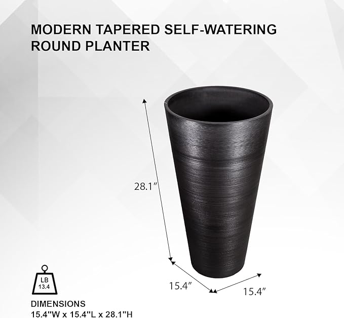 XBrand Modern 28-Inch Tall Round Planter, Modern Tapered Planter Perfect for Indoor & Outdoor Planter, Patio Décor, Black