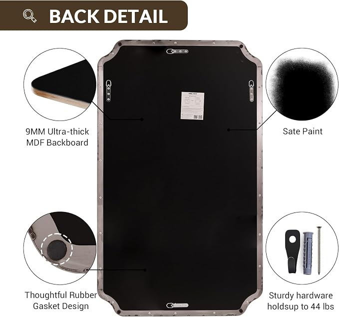 ANDY STAR 36"x60" Large Bathroom Mirror, Brushed Nickel Rectangle Mirror for Bathroom Vanity, Full Length Wall Mirror with Rust-Proof Stainless Steel Frame, Hangs Vertically or Horizontally