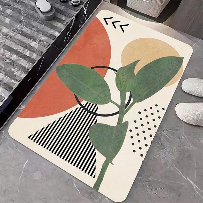 Diatomaceous Earth Bath Mat,Abstract Art Leaf Sun Non-Slip Volume Super Absorbent Fast Drying for Bathroom Kitchen Door mat,Eco-Friendly Easy to Clean 20×31Inch (50 * 80cm)