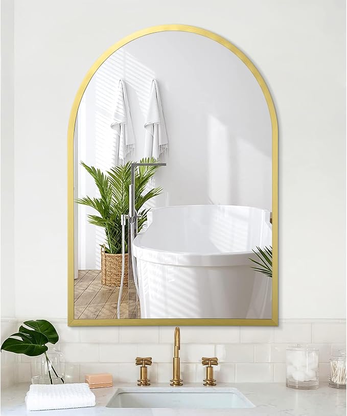 Arched Bathroom Mirror for Wall, Arch Wall Mirror Aluminum Alloy Frame Mirror for Vanity Living Room, Bedroom, Entryway Large 28"x20"