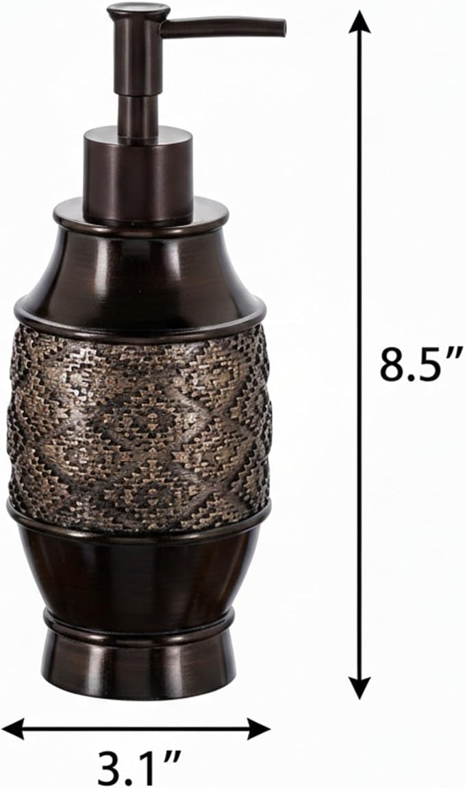 Creative Scents Dublin Brown Bathroom Soap Dispenser Set of 2 - Decorative Resin 8 Oz. Hand Soap and Lotion Dispenser Bottles with Durable Matching Pumps - Bathroom Countertop Accessories Decor