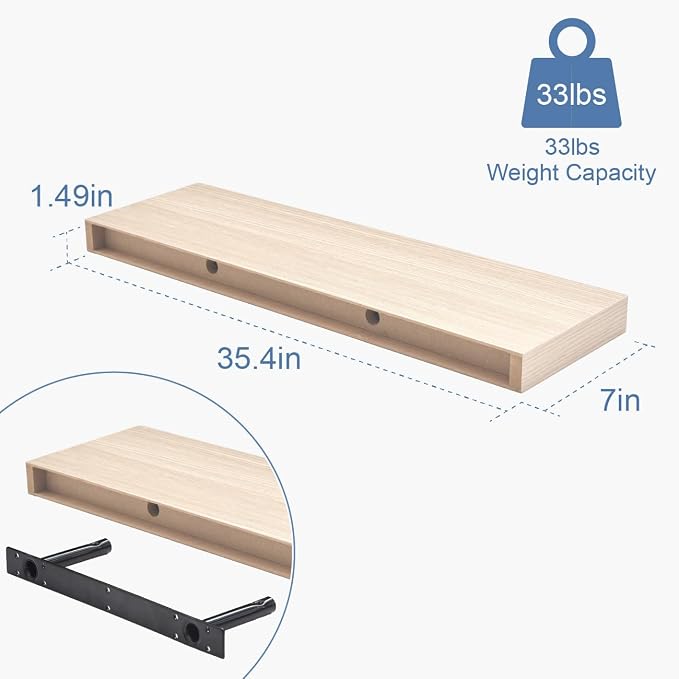 Floating Shelves for Wall, Bathroom Shelves Over Toilet, Wall Shelves & Book Shelf for Room, Hanging Shelf, Modern Wooden Mounted Floating Shelves, 36x7x1.5 in (Oak, Set of 2)